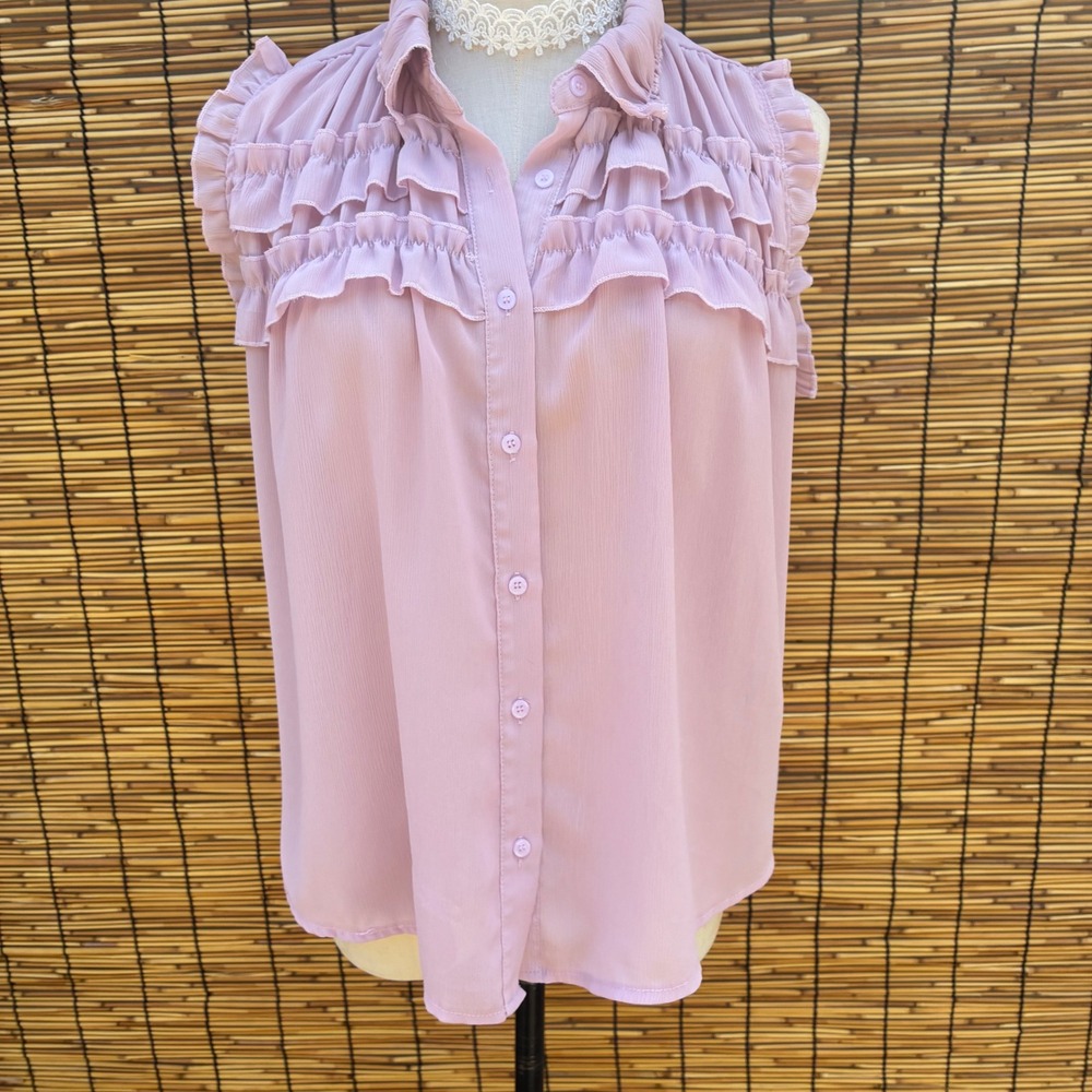 Blashe Lavender Pink Ruffle Sleeveless Button Down Blouse Top BT01084 Womens L
